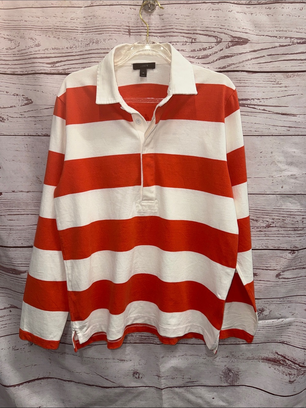 J Crew Orange & White Striped Rugby Polo Size Medium